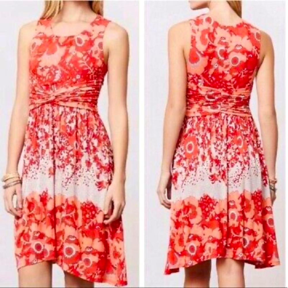 Anthropologie Lilka “Coral Gardens” Floral sleeveless rayon dress. Size medium